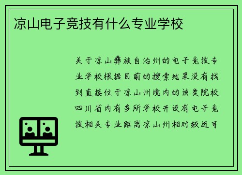 凉山电子竞技有什么专业学校